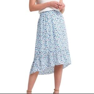 NWT! H Halston Ditsy Liberty Floral Blue & White Ruffle Hem Midi Slip Skirt 🚥